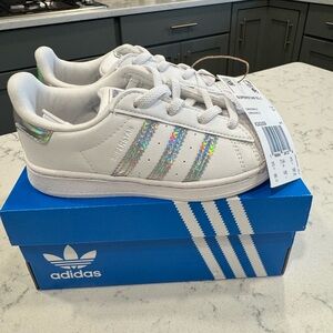 adidas Kids Sneakers White with Silver Accents